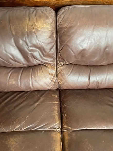 Photo of free 2 x DFS 'Dazzle' leather sofas with wooden feet (East Sheen SW14) #1