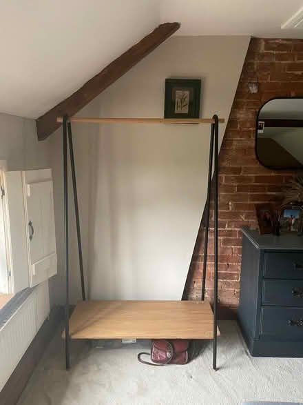 Photo of free Black metal and wood rail with shelf (Barford NR9) #1