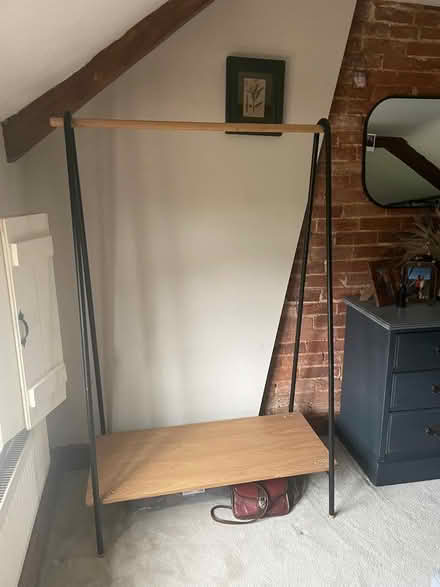 Photo of free Black metal and wood rail with shelf (Barford NR9) #2