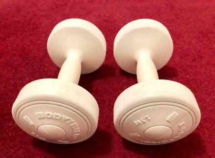 Photo of free Pair of 2.5kg white plastic covered hand weights (Grassington BD23) #1