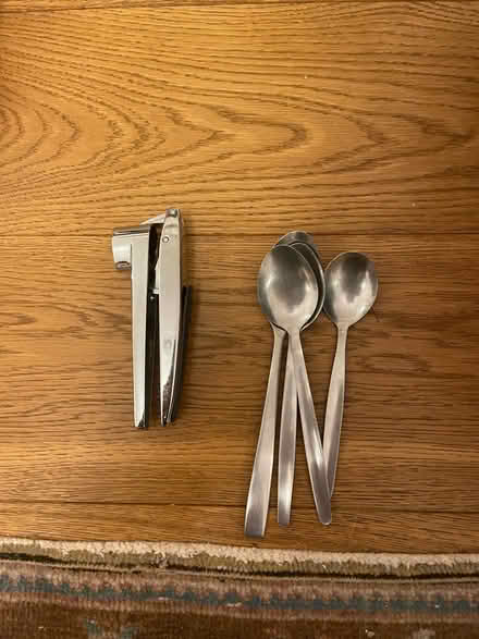 Photo of free Garlic press and four table spoons (South Hampstead, NW6) #1