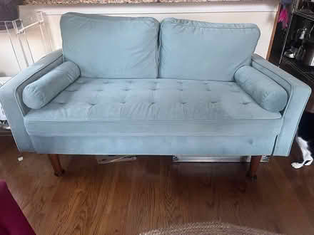 Photo of free Blue velvet loveseat (repair) (Cardozo) #1