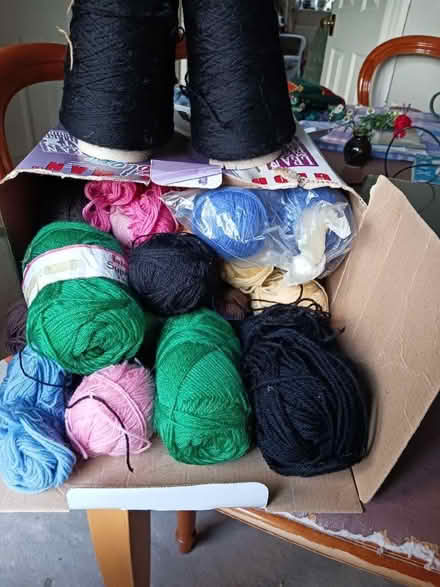 Photo of free A box of knitting yarn oddments (Morley DE21) #1