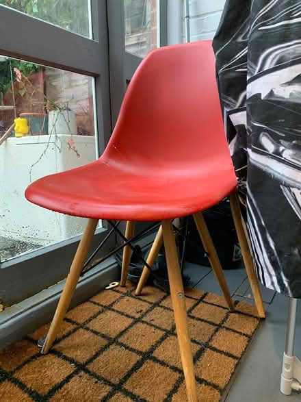 Photo of free X3 Red plastic and wood IKEA chairs (Upper Clapton E5) #2