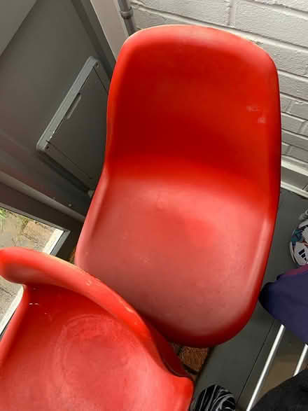 Photo of free X3 Red plastic and wood IKEA chairs (Upper Clapton E5) #1