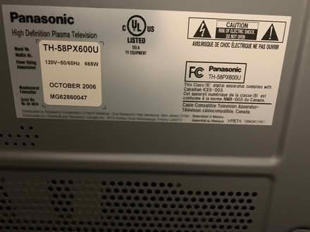 Photo of free 60” Panasonic Plasma TV (First Hill) #1