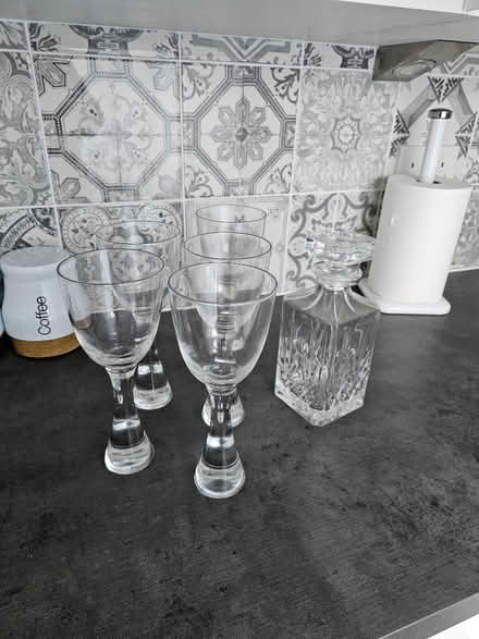 Photo of free 5 wine glasses and a decanter (Attleborough NR17) #1