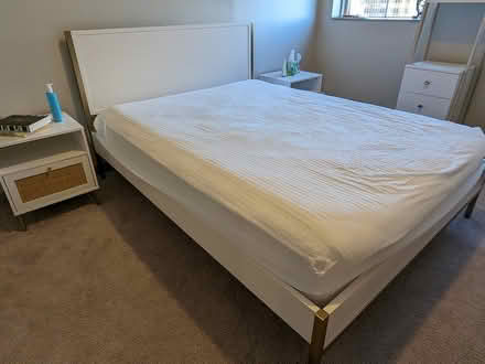 Photo of free Pottery Barn White/Gold Bed Frame (Highpoint on Columbus Commons) #3