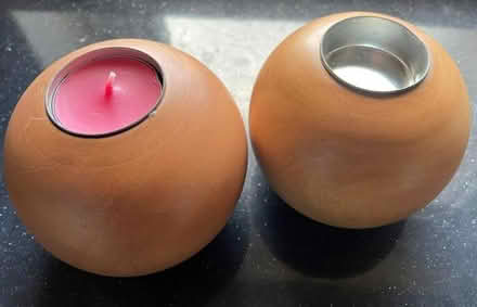 Photo of free Pair of wooden ball tea light holders (Abraham Heights LA1) #1
