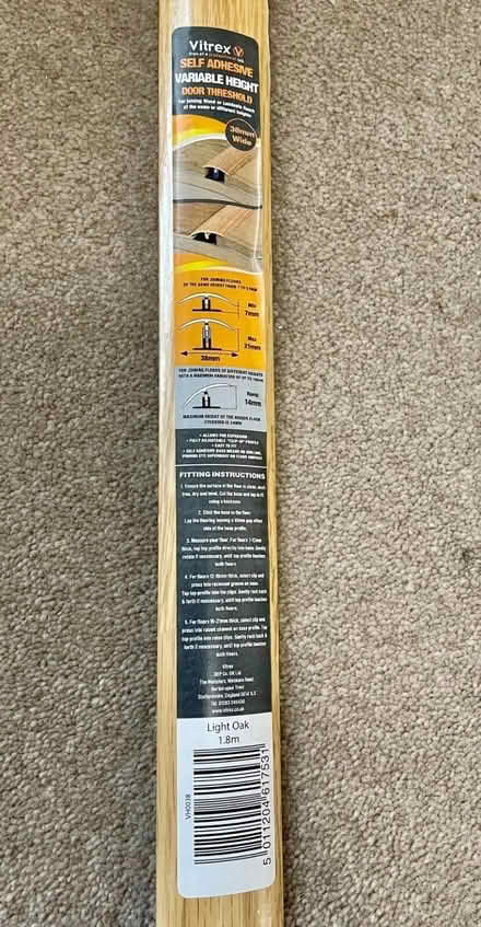 Photo of free Vitrex door threshold Light Oak variable height, 38mm x 1.8m (Elmers End BR3) #1