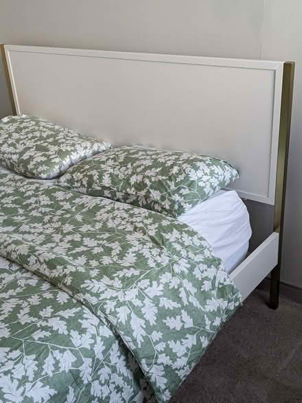 Photo of free Pottery Barn White/Gold Bed Frame (Highpoint on Columbus Commons) #1
