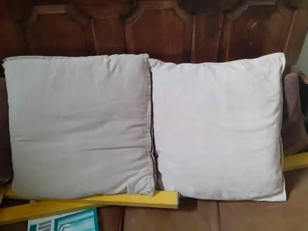 Photo of free 2 plain cream 18" cushions (manmade cushion filler) (Kendal LA9) #1