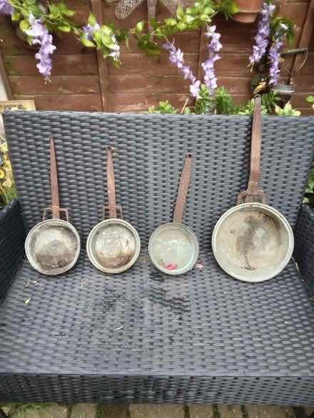 Photo of free 4 Old Copper saucepans for garden (Wick estate wickford. SS12) #1