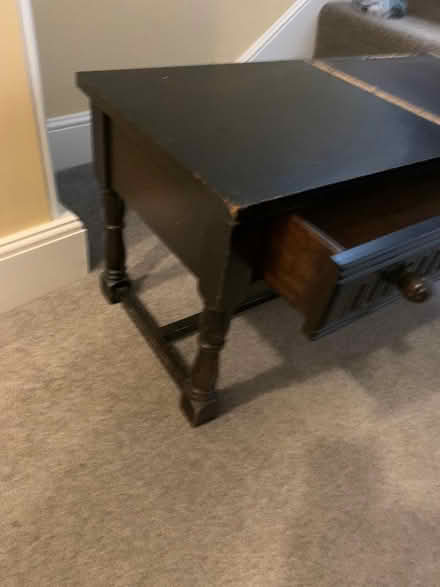 Photo of free Dark wooden side table w drawer (Christleton CH3) #1