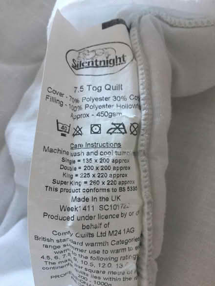 Photo of free Silent Night - Super King Sized 7.5 Tog Quilt - minimal use (Whiston Lane Ends L35) #2