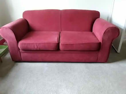 Photo of free Red velvet upholstered sofa (Blacon CH1) #1