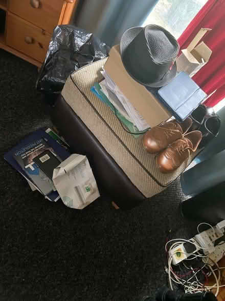 Photo of free leather sofa in brown and a foot puff (Heysham LA3) #1