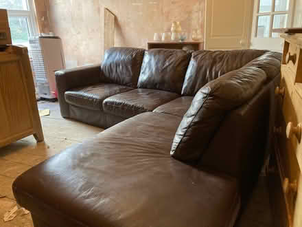 Photo of free Brown faux-leather L-shaped couch (New Brighton) #3