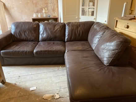 Photo of free Brown faux-leather L-shaped couch (New Brighton) #2