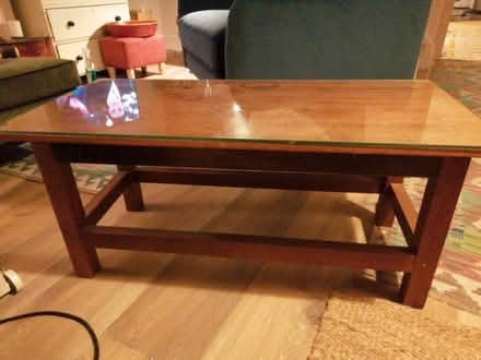Photo of free Wood Coffee table with heavy glass top (Innox Hill BA11) #2