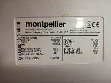 Photo of free Montpellier built in fridge freezer (Halmer End, Newcastle ST7) #1