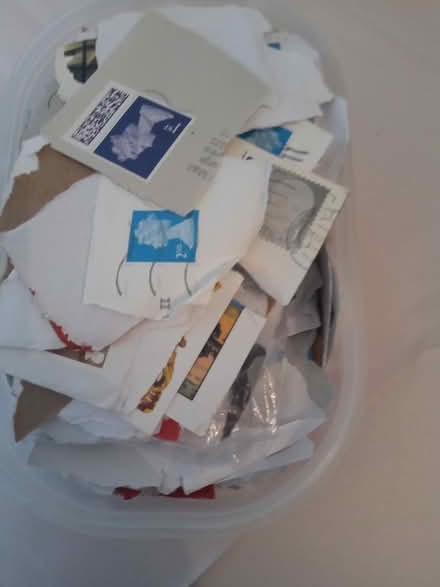Photo of free Box of used postage stamps (Polwarth EH11) #1