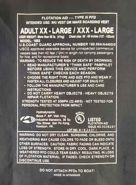 Photo of free DBX Men's Life Vest - Brand New (Los Altos Hills) #4