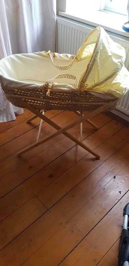 Photo of free Lined wicker Moses basket on stand (Portway, Frome, BA11) #2