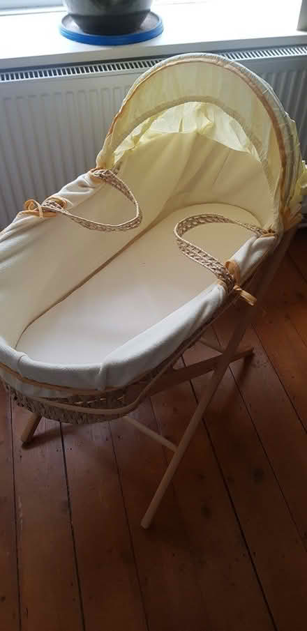 Photo of free Lined wicker Moses basket on stand (Portway, Frome, BA11) #1