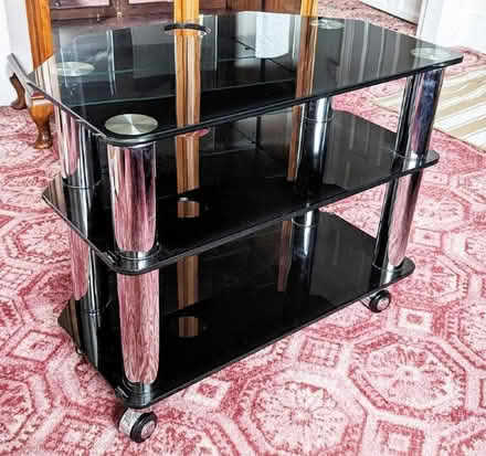 Photo of free TV stand. Black glass and chrome (Alverthorpe WF2) #2