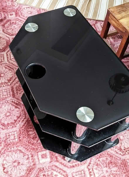Photo of free TV stand. Black glass and chrome (Alverthorpe WF2) #1