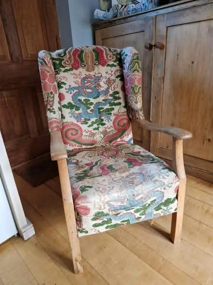 Photo of free Wing Chair Recovered in linen union chinese dragon fabric (Malvern Link WR14) #2