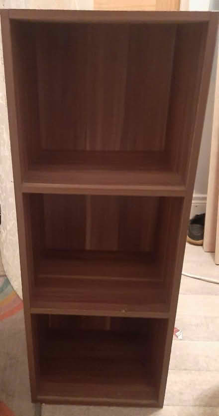Photo of free Brown wooden three shelf unit (Cregagh Road) #2