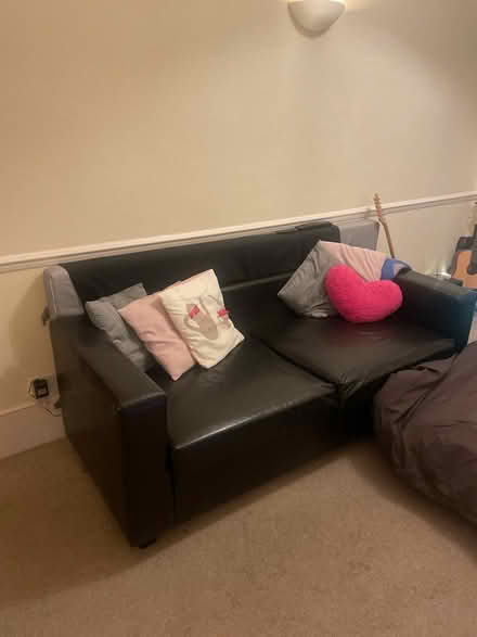 Photo of free Black leather couch (Chiswick) #1