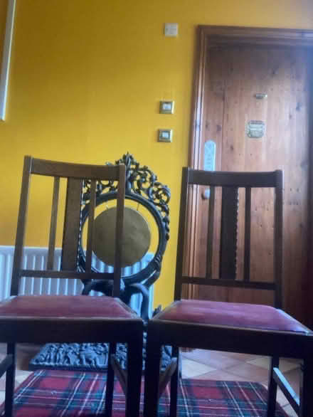 Photo of free Two red leather seat dining room chairs (Culgaith CA10) #2