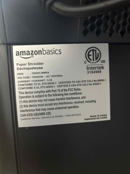 Photo of free Amazon Shredder (Tribeca) #4