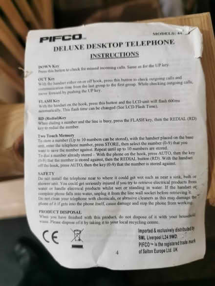 Photo of free Pifco desktop phone (Belbroughton CP B61) #2