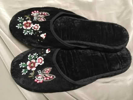 Photo of free Black velour bead embroidered slippers. (Slyfield GU1) #2