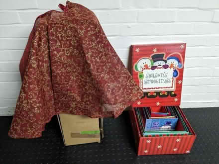 Photo of free Xmas tree, tree skirt, boxes (Frimley Green GU16) #2
