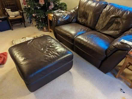 Photo of free IKEA leather sofa and footstool (Plymtree, Norman's Green End) #1
