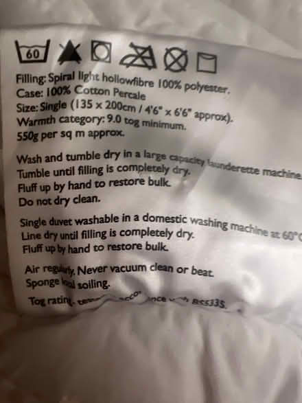Photo of free Single 9 tog duvet (WD3 Croxley Green) #1