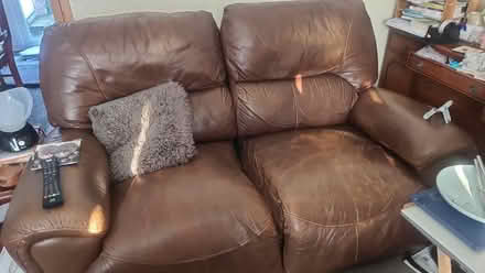 Photo of free 2x brown leather reclining sofas (Winsford CW7) #1