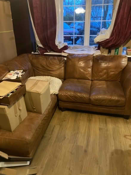 Photo of free Brown leather corner sofa (Manningtree) #1