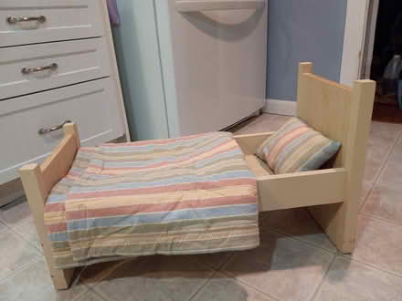 Photo of free Pine doll bed + pillow & blanket (Holden) #2