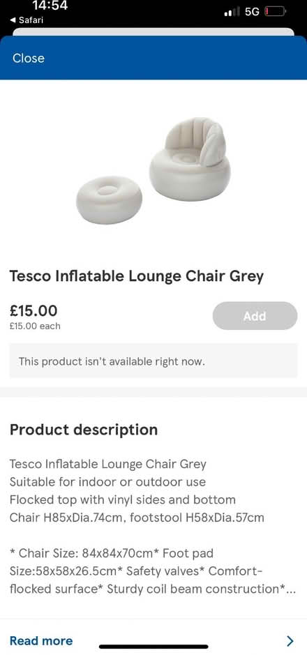Photo of free Blow up chair & leg rest (Upper Wolvercote OX2) #2