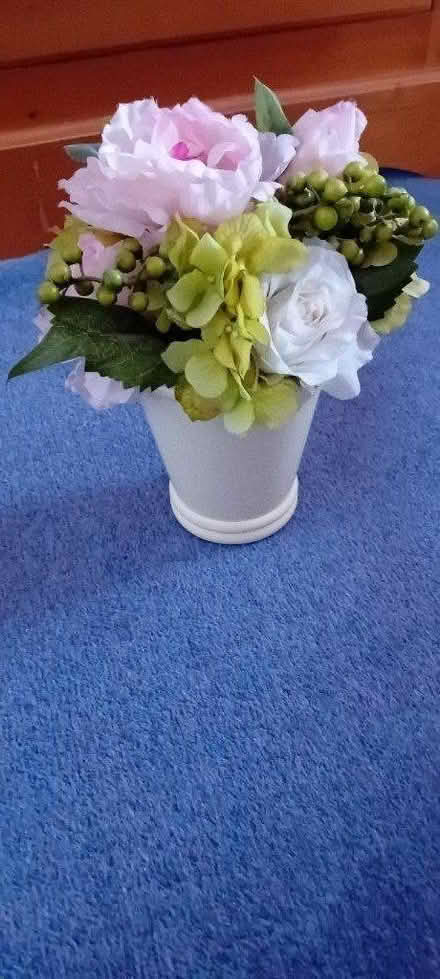 Photo of free Artificial flowers in cream pot (Parbold WN8) #1