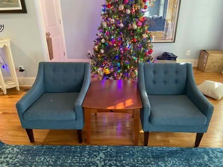 Photo of free 2 blue upholstered chairs (North Decatur) #1