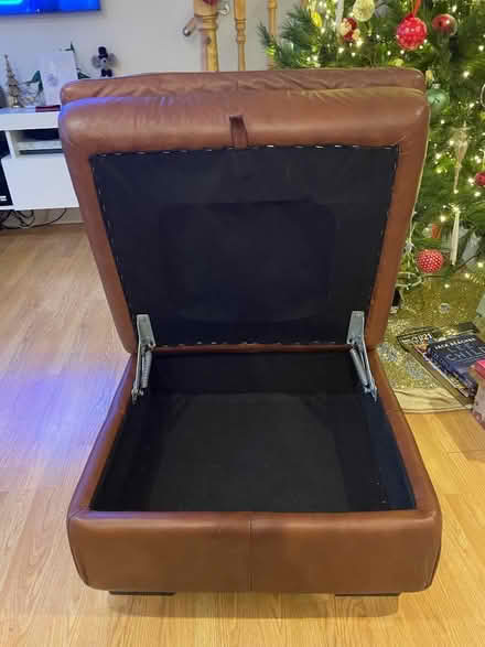 Photo of free Brown leather pouffe with storage (North Town SL6) #2
