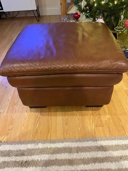 Photo of free Brown leather pouffe with storage (North Town SL6) #1