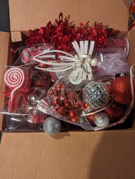 Photo of free Red, white, silver Xmas ornaments (Denbigh) #1